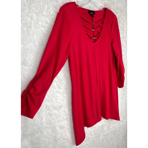 Alyx Medium Red 3/4 Sleeve Sharkbite Top Criss Cross Neck - Picture 6 of 9
